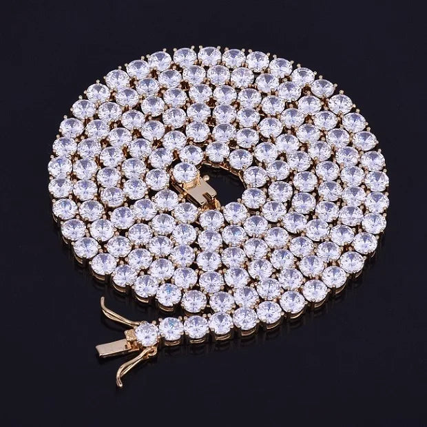 Bubble Letter 1 Row Tennis Chain Zircon Necklace Jewelry Gold Color Copper Material Men Link 18inch 20inch
