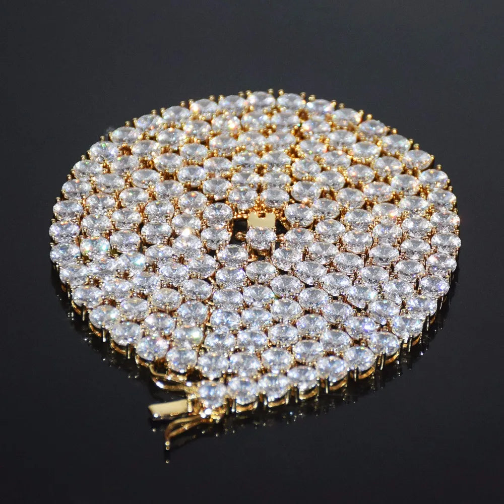 Bubble Letter 1 Row Tennis Chain Zircon Necklace Jewelry Gold Color Copper Material Men Link 18inch 20inch