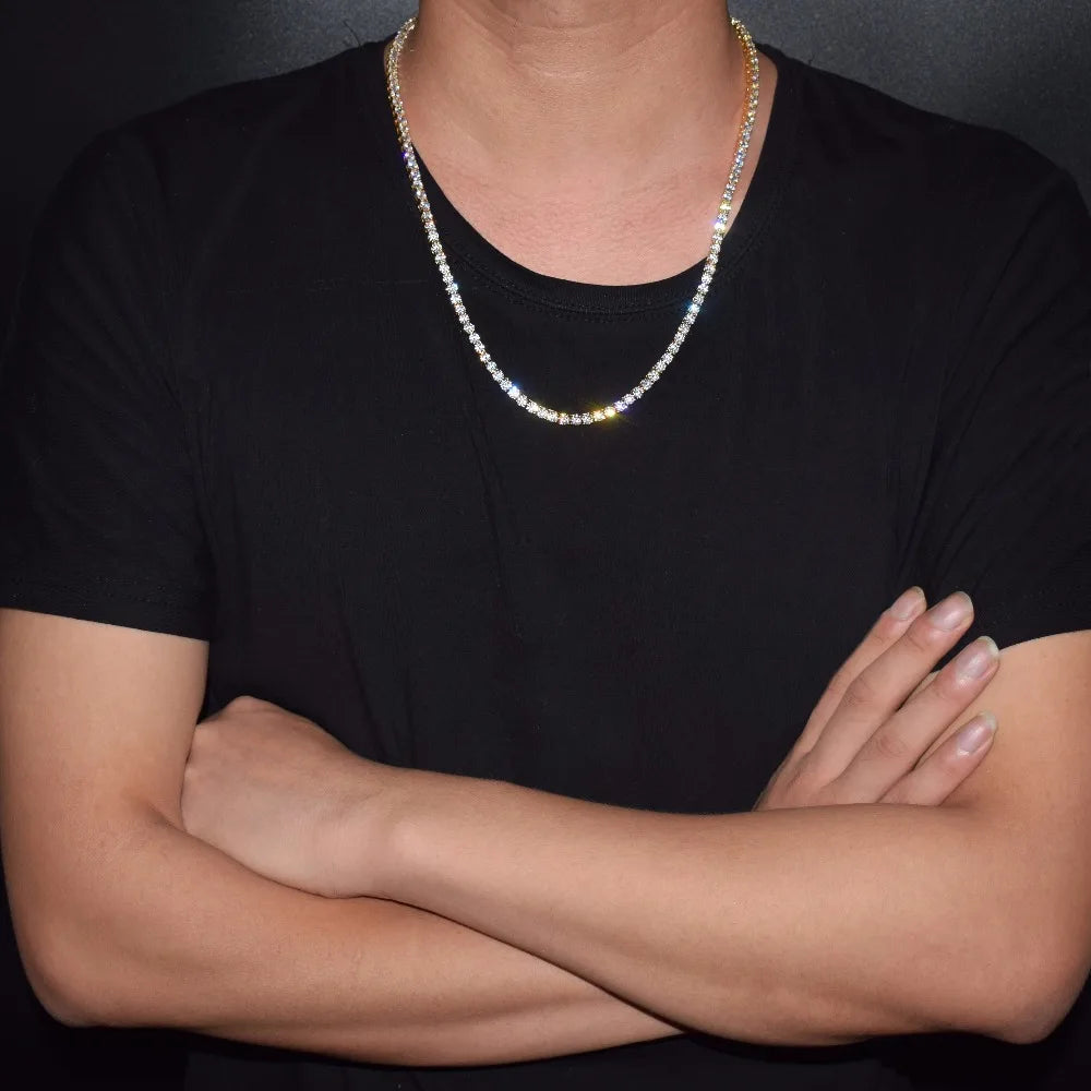 Bubble Letter 1 Row Tennis Chain Zircon Necklace Jewelry Gold Color Copper Material Men Link 18inch 20inch