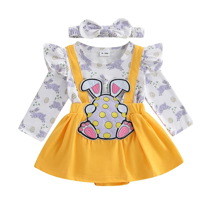 Girls Bunny Print Ruffle Dress with Headband