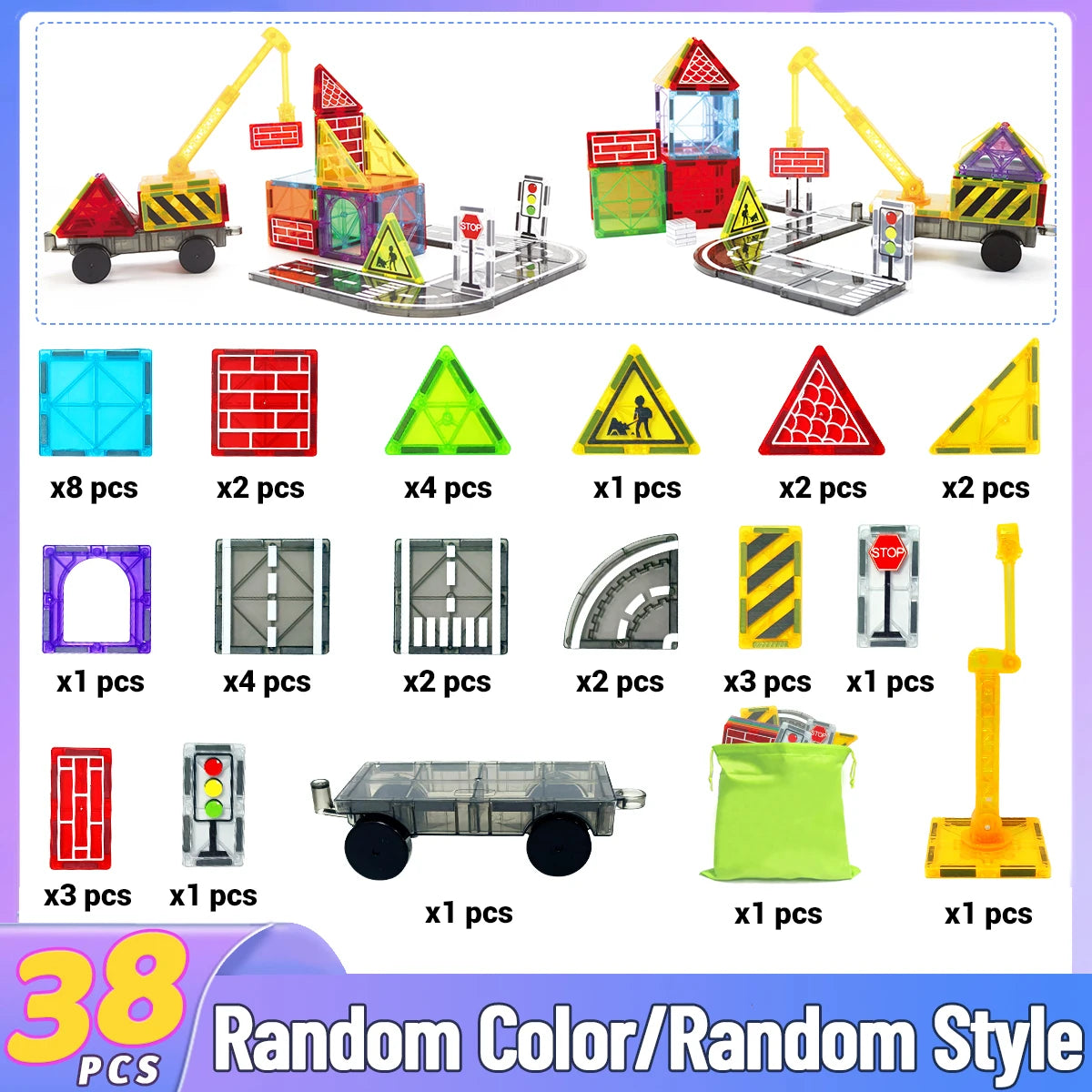 Magnetic Road Set With Car Toys Boys & Girls, Magnet Building Blocks Construction Toys Gifts for Toddlers
