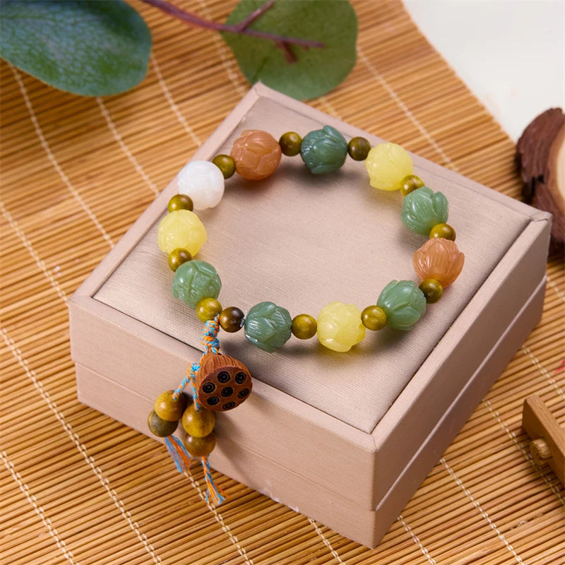 Lotus Beaded Wooden Bracelets