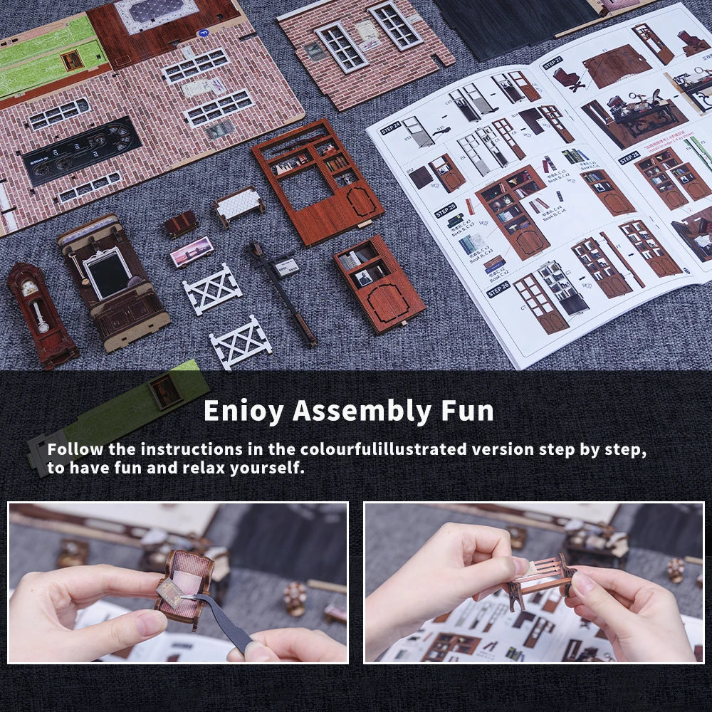 Wooden Dollhouse Bookshelf Kit