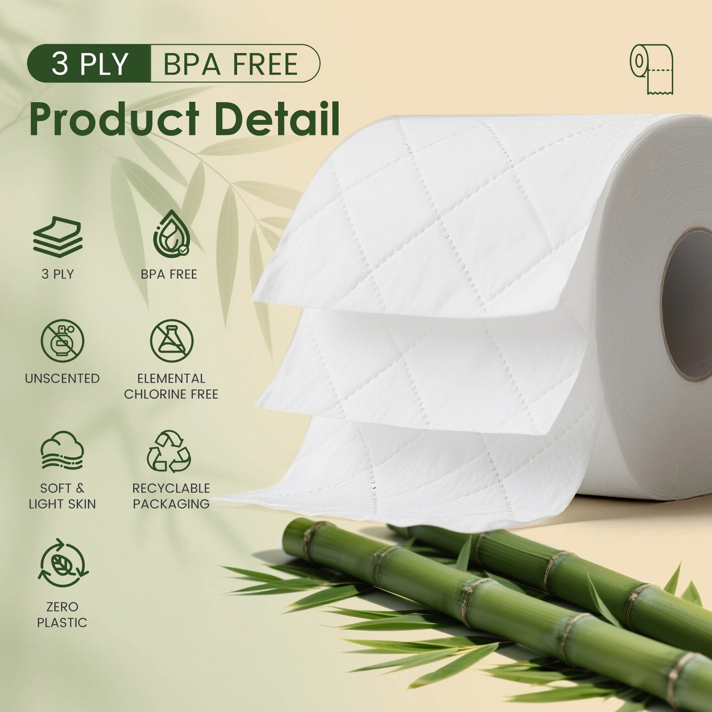 24-Rolls per Case, 3-Ply 300-Sheet Bamboo Toilet Paper, Individually Wrapped, Economy Paper Towels for Home Use