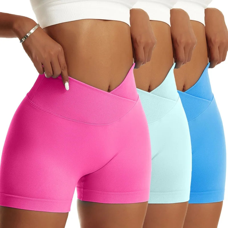 3 Pieces Women Solid Sports Pants High Elastic Breathable Running Biker High Waist Yoga Scrunch Shorts for Women