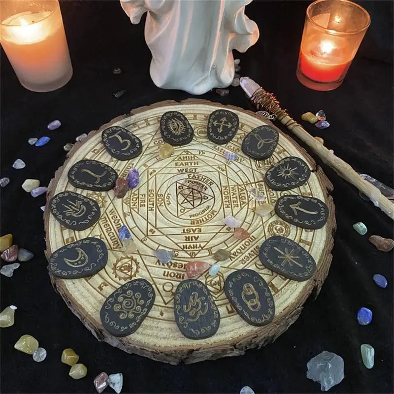 Wooden Runes Stone Set with Tarot Cards