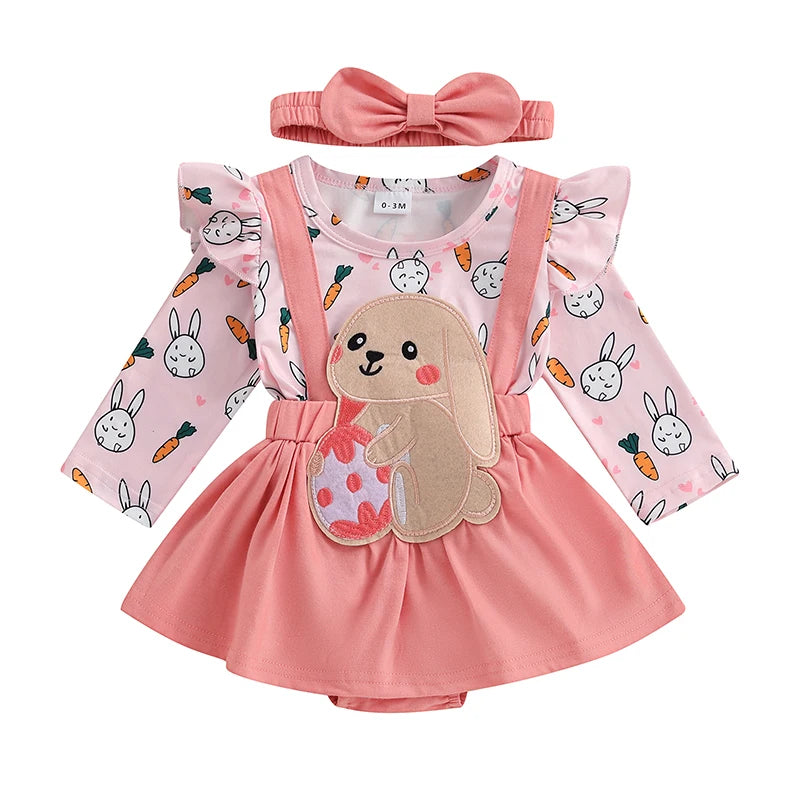 Girls Bunny Print Ruffle Dress with Headband