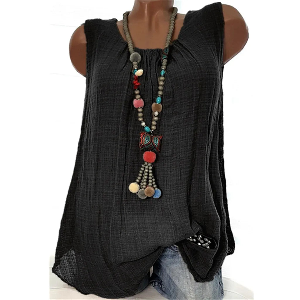 Women Tank Top Sexy Cotton Linen Sleeveless Baggy T-shirt Vest Tee Blouse Tank Tops