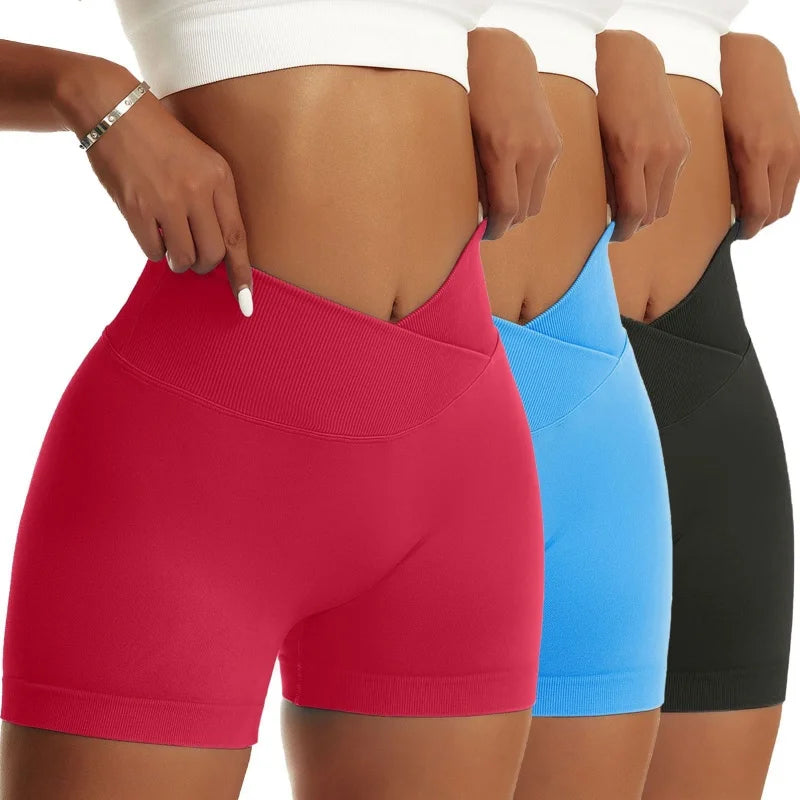 3 Pieces Women Solid Sports Pants High Elastic Breathable Running Biker High Waist Yoga Scrunch Shorts for Women