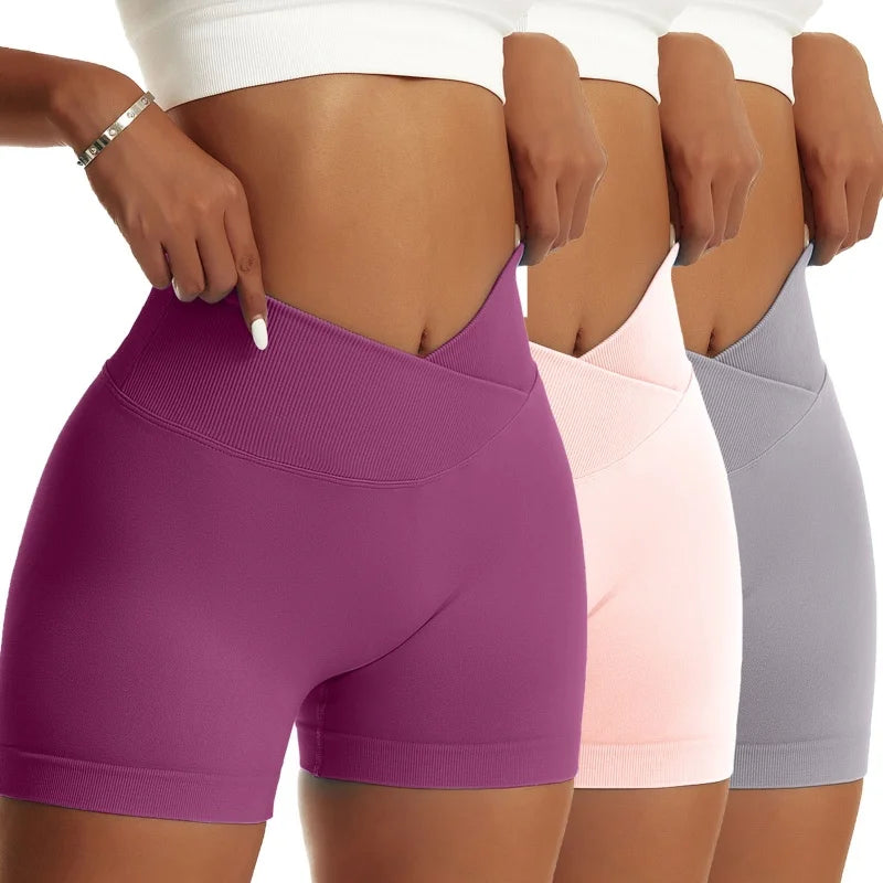 3 Pieces Women Solid Sports Pants High Elastic Breathable Running Biker High Waist Yoga Scrunch Shorts for Women