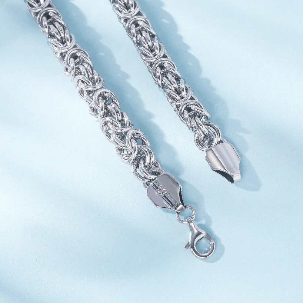 Sterling Silver Byzantine Emperor Chain Bracelet for Men Women Polished Miami Cuban Smooth Jewelry