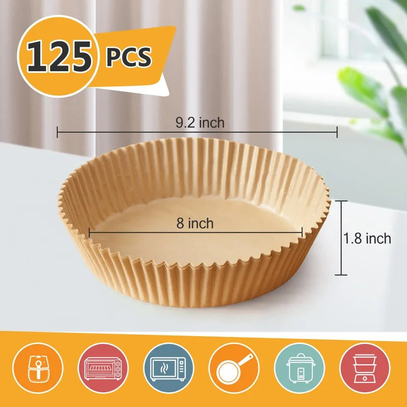 125 Sheets Of 8Inch Air Fryer Parchment Paper Heat Resistant 450°F Non Stick Oil Proof Food Grade Air Fryer Baking Roasting