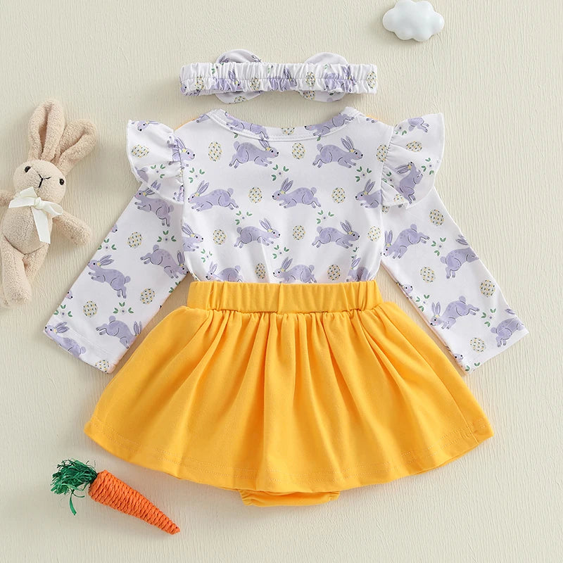 Girls Bunny Print Ruffle Dress with Headband