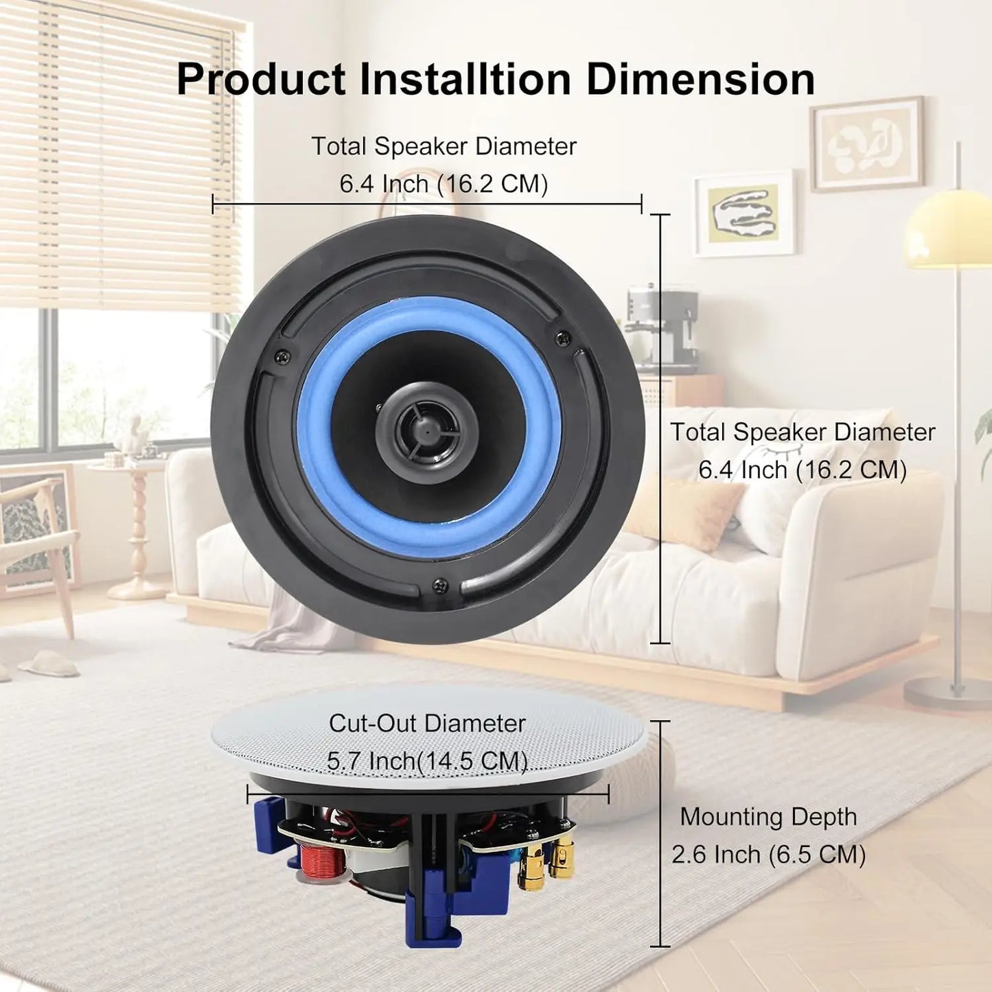 Herdio Two-Way Flush Mount Passive Ceiling Speakers