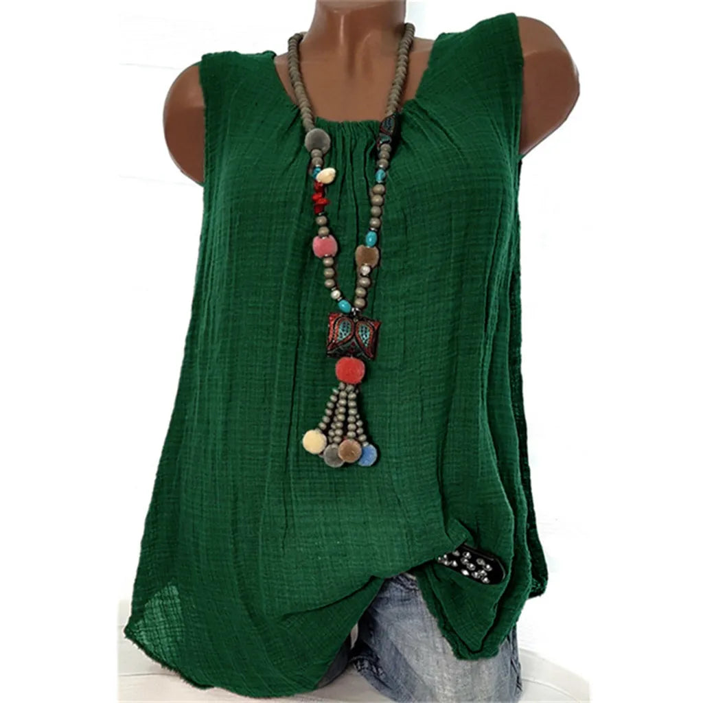 Women Tank Top Sexy Cotton Linen Sleeveless Baggy T-shirt Vest Tee Blouse Tank Tops