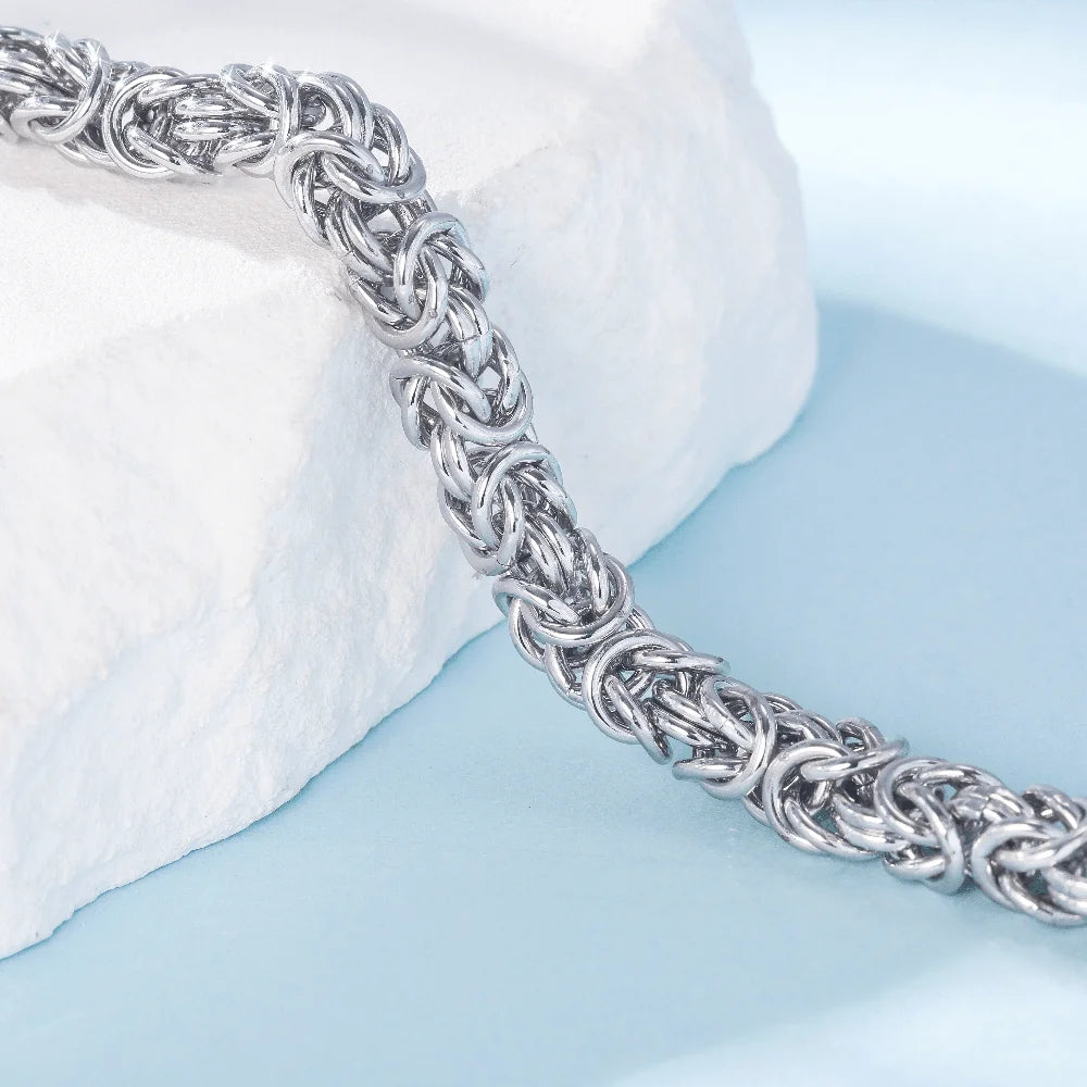 Sterling Silver Byzantine Emperor Chain Bracelet for Men Women Polished Miami Cuban Smooth Jewelry