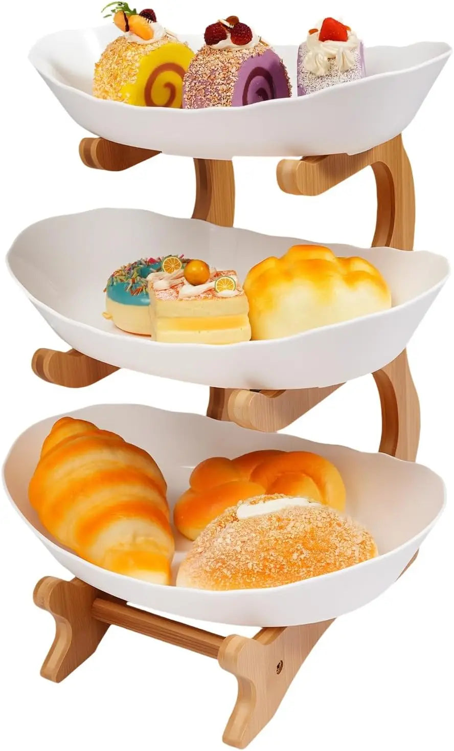 3 Tier Fruit Bowl Set, PP Fruit Bowls with Bamboo Wood Stand for Fruits,Snacks, Dessert,Salad Buffet Server salad bowl/bowl set