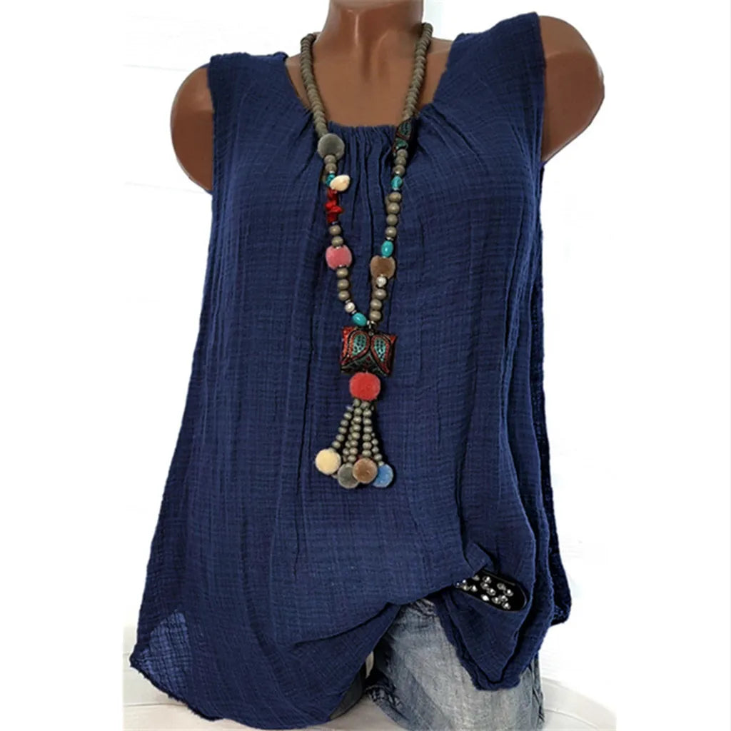 Women Tank Top Sexy Cotton Linen Sleeveless Baggy T-shirt Vest Tee Blouse Tank Tops