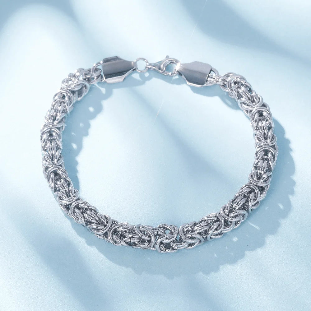 Sterling Silver Byzantine Emperor Chain Bracelet for Men Women Polished Miami Cuban Smooth Jewelry