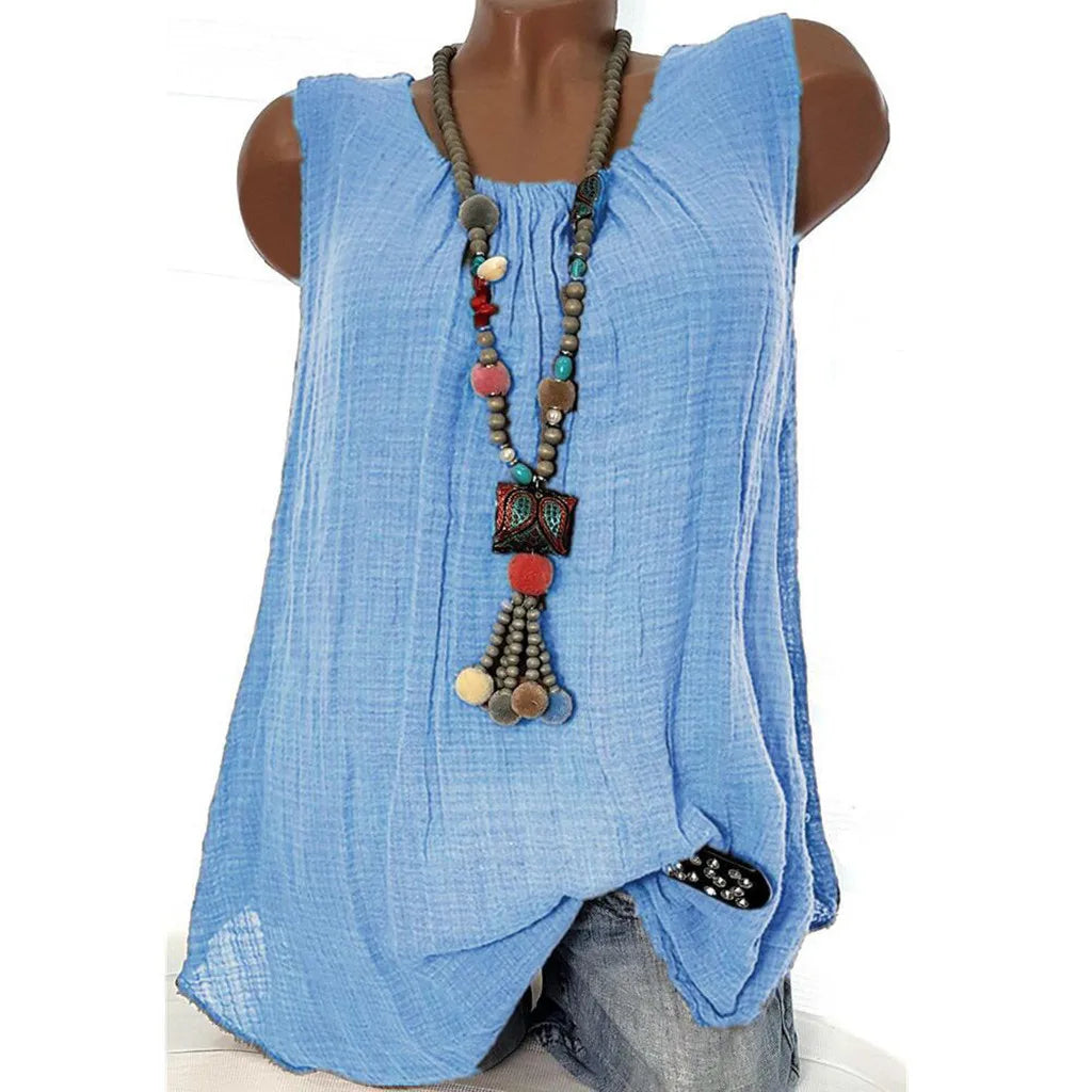 Women Tank Top Sexy Cotton Linen Sleeveless Baggy T-shirt Vest Tee Blouse Tank Tops