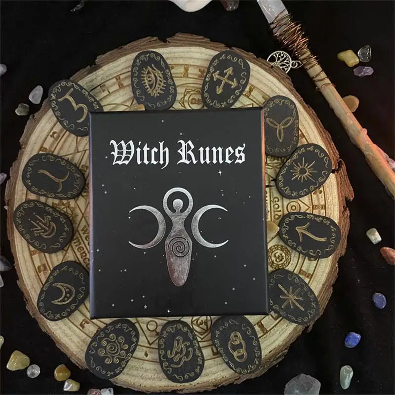 Wooden Runes Stone Set with Tarot Cards