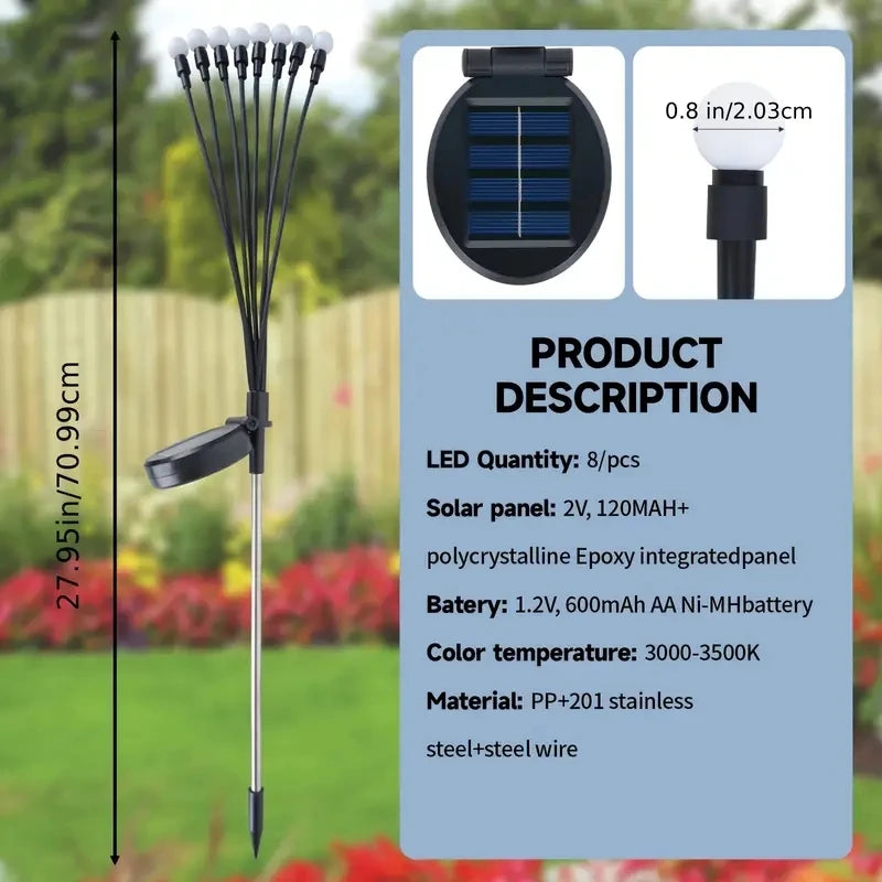Firefly Garden Lights solar outdoor, 2 Pack 16 LED Solar Swaying Lights Waterproof, Perfect Atmosphere Light for Pathway Patio