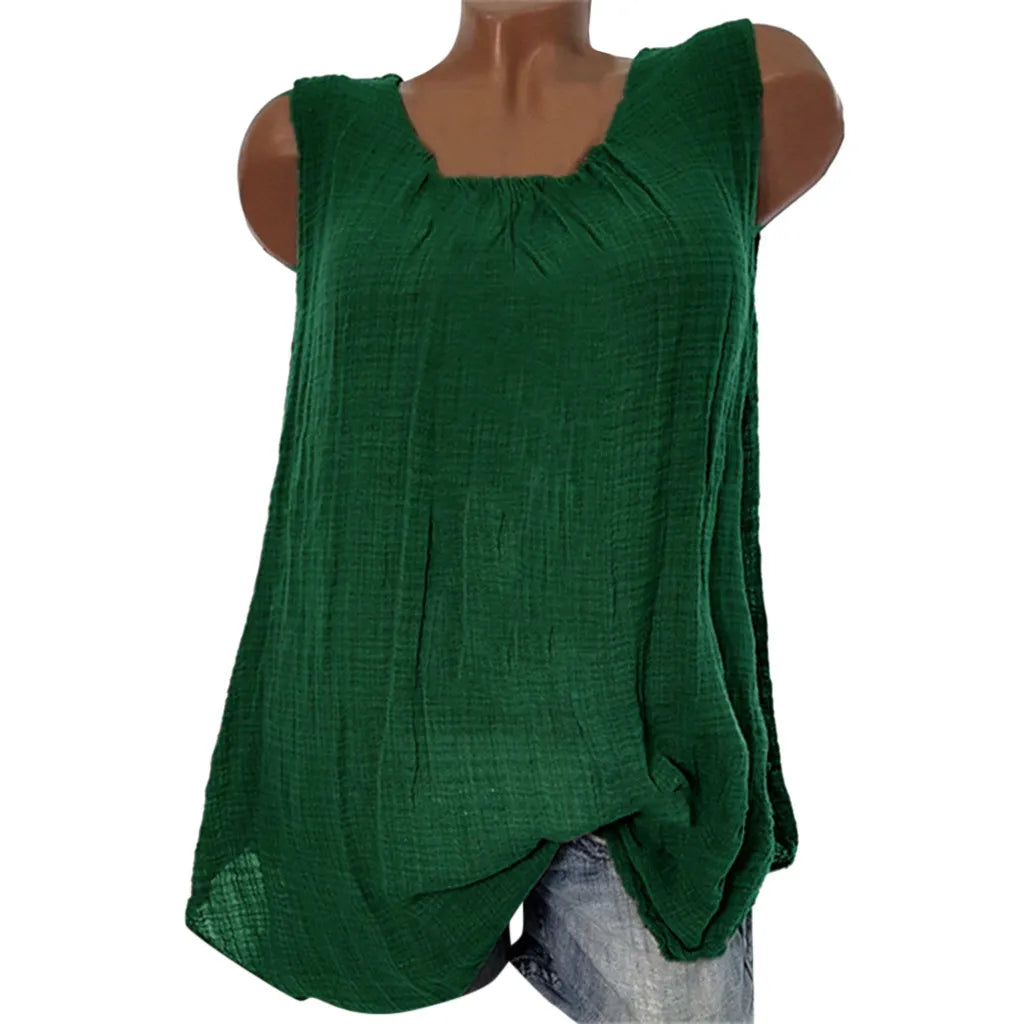 Women Tank Top Sexy Cotton Linen Sleeveless Baggy T-shirt Vest Tee Blouse Tank Tops