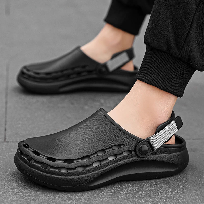 Men's Clogs Sandals Summer Holes Breathable Garden Home Sandals Fashion Outdoor Antiskid Sole Beach Slides Solid Color Slippers
