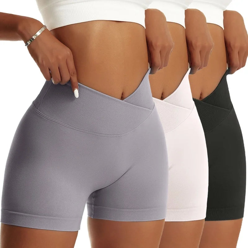 3 Pieces Women Solid Sports Pants High Elastic Breathable Running Biker High Waist Yoga Scrunch Shorts for Women