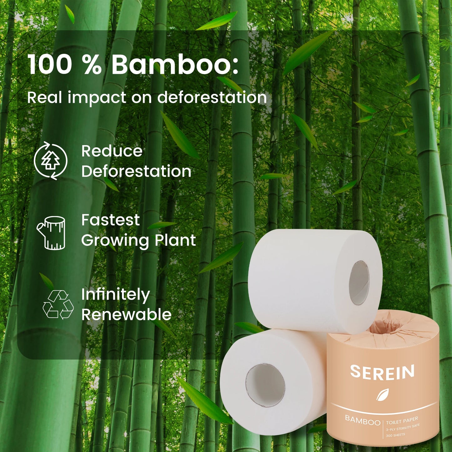 24-Rolls per Case, 3-Ply 300-Sheet Bamboo Toilet Paper, Individually Wrapped, Economy Paper Towels for Home Use
