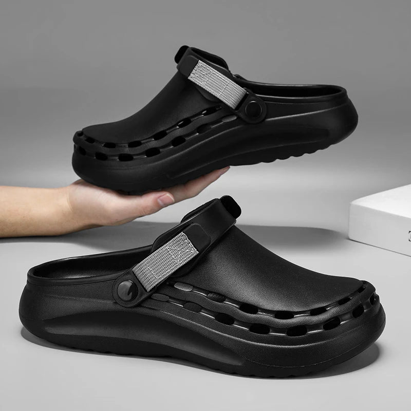 Men's Clogs Sandals Summer Holes Breathable Garden Home Sandals Fashion Outdoor Antiskid Sole Beach Slides Solid Color Slippers