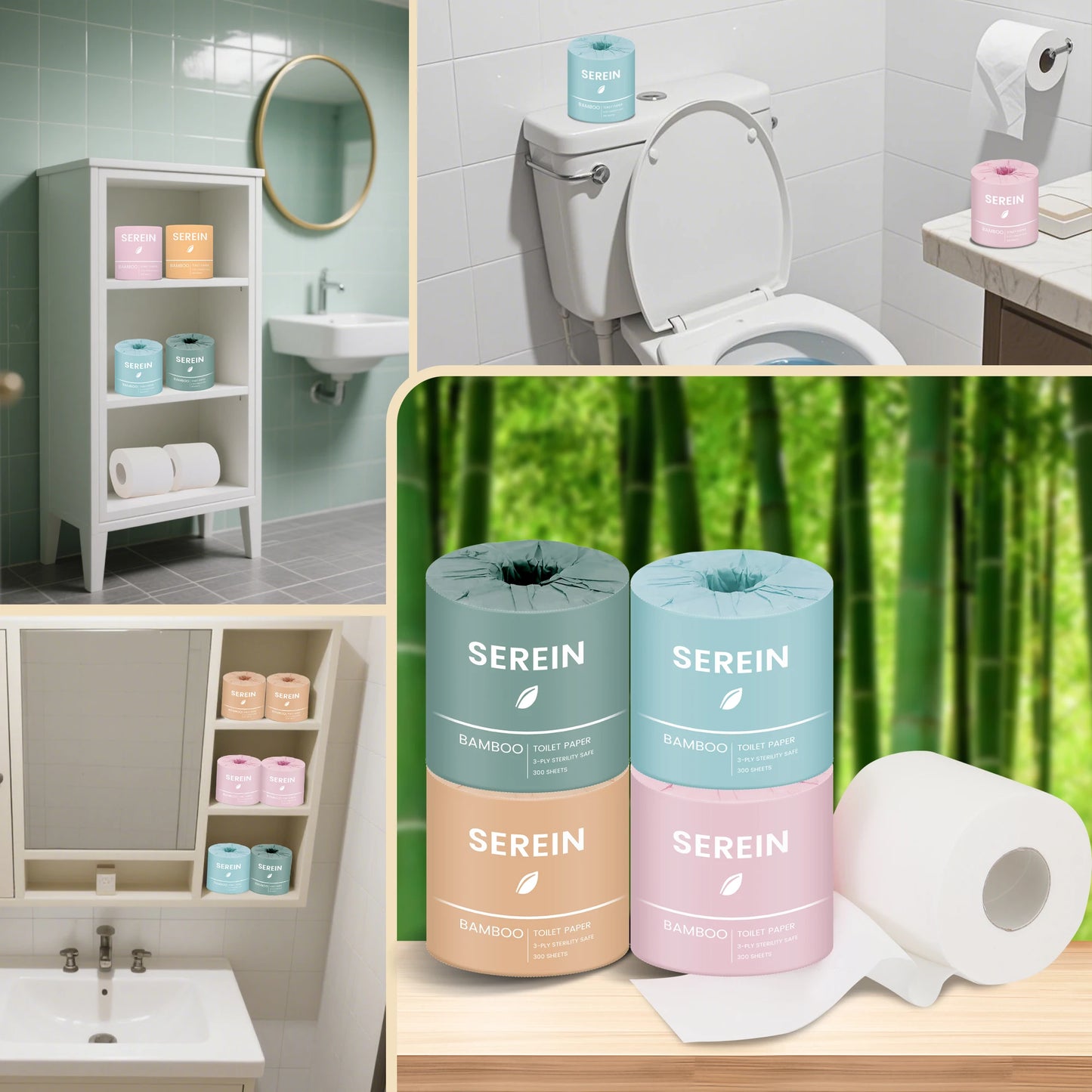 24-Rolls per Case, 3-Ply 300-Sheet Bamboo Toilet Paper, Individually Wrapped, Economy Paper Towels for Home Use