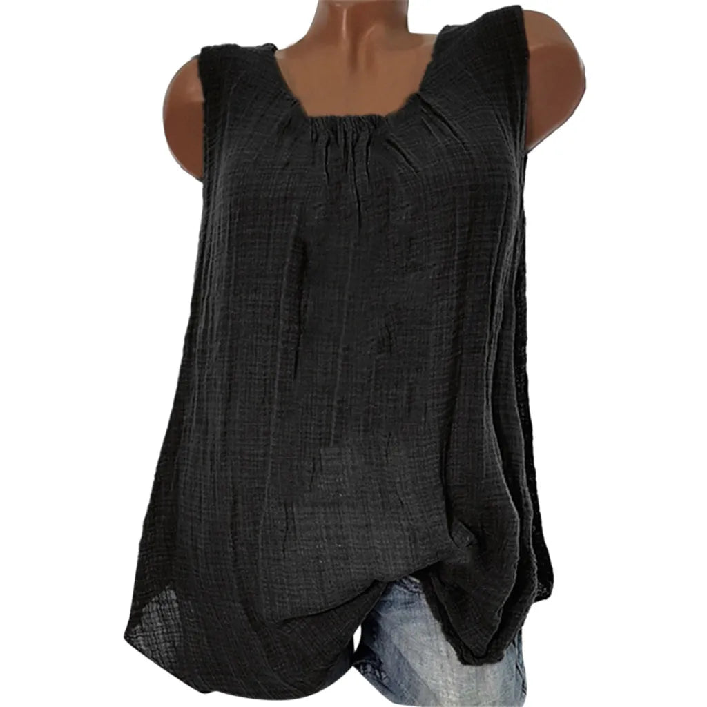 Women Tank Top Sexy Cotton Linen Sleeveless Baggy T-shirt Vest Tee Blouse Tank Tops