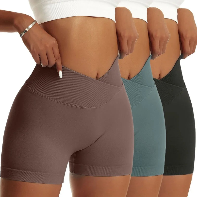 3 Pieces Women Solid Sports Pants High Elastic Breathable Running Biker High Waist Yoga Scrunch Shorts for Women