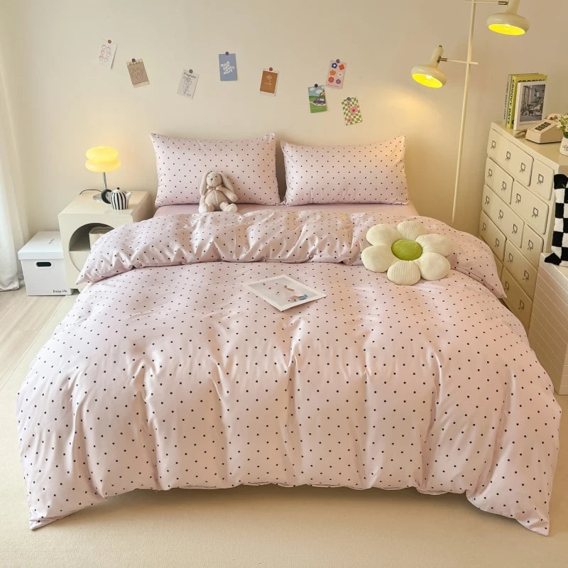 3pcs Satin Duvet cover set (1*Duvet Cover + 2*Pillowcase, Without Core), Black dot print Bedding Set, Soft Comfortable