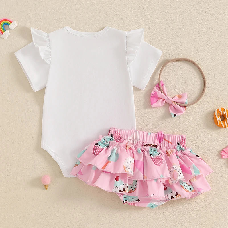 Girls Sleeveless Romper Summer Set with Headbow