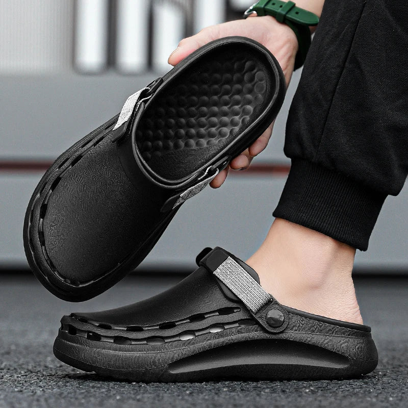 Men's Clogs Sandals Summer Holes Breathable Garden Home Sandals Fashion Outdoor Antiskid Sole Beach Slides Solid Color Slippers