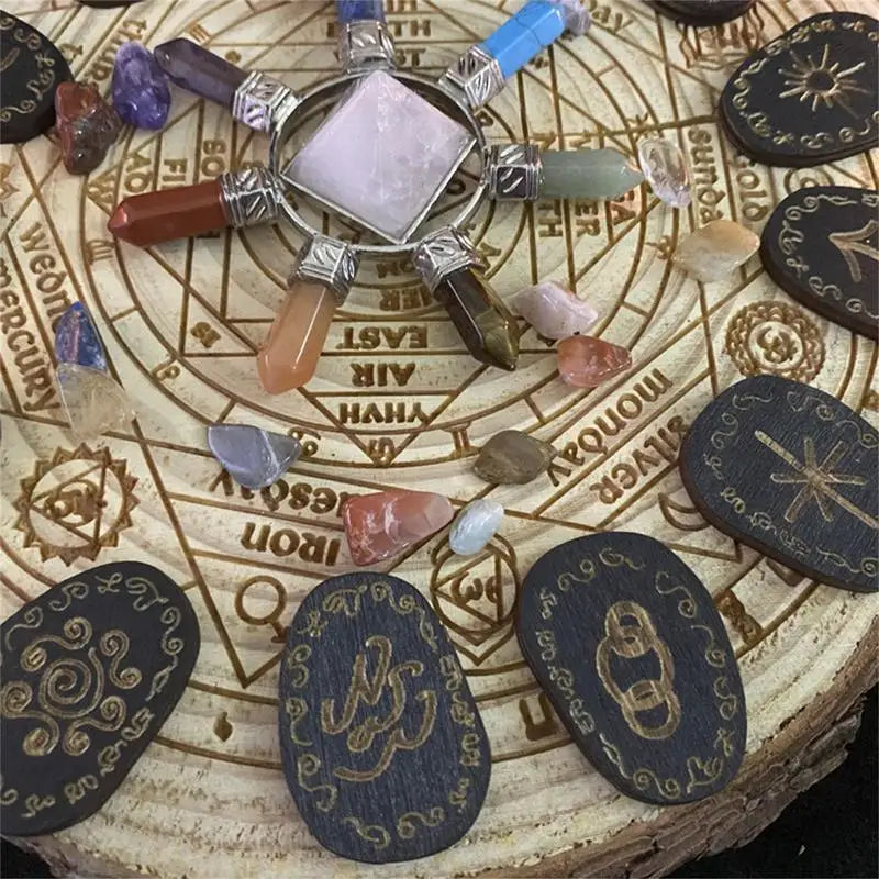 Wooden Runes Stone Set with Tarot Cards