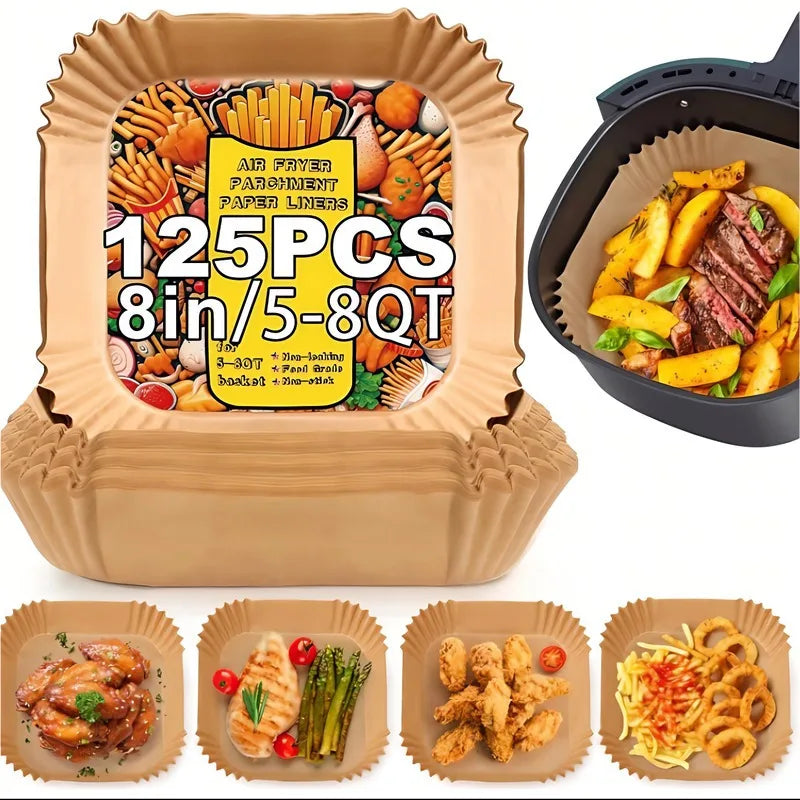 125 Sheets Of 8Inch Air Fryer Parchment Paper Heat Resistant 450°F Non Stick Oil Proof Food Grade Air Fryer Baking Roasting
