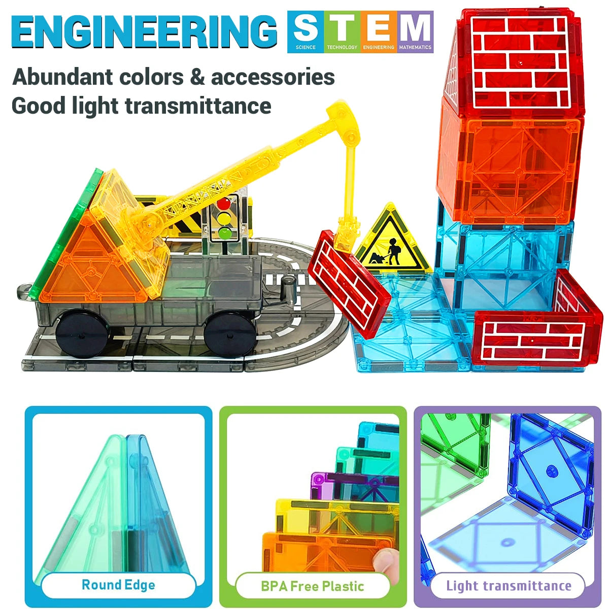 Magnetic Road Set With Car Toys Boys & Girls, Magnet Building Blocks Construction Toys Gifts for Toddlers