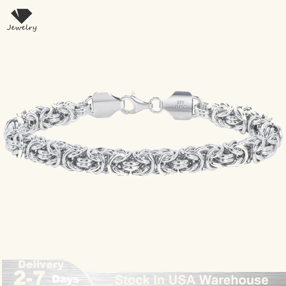 Sterling Silver Byzantine Emperor Chain Bracelet for Men Women Polished Miami Cuban Smooth Jewelry
