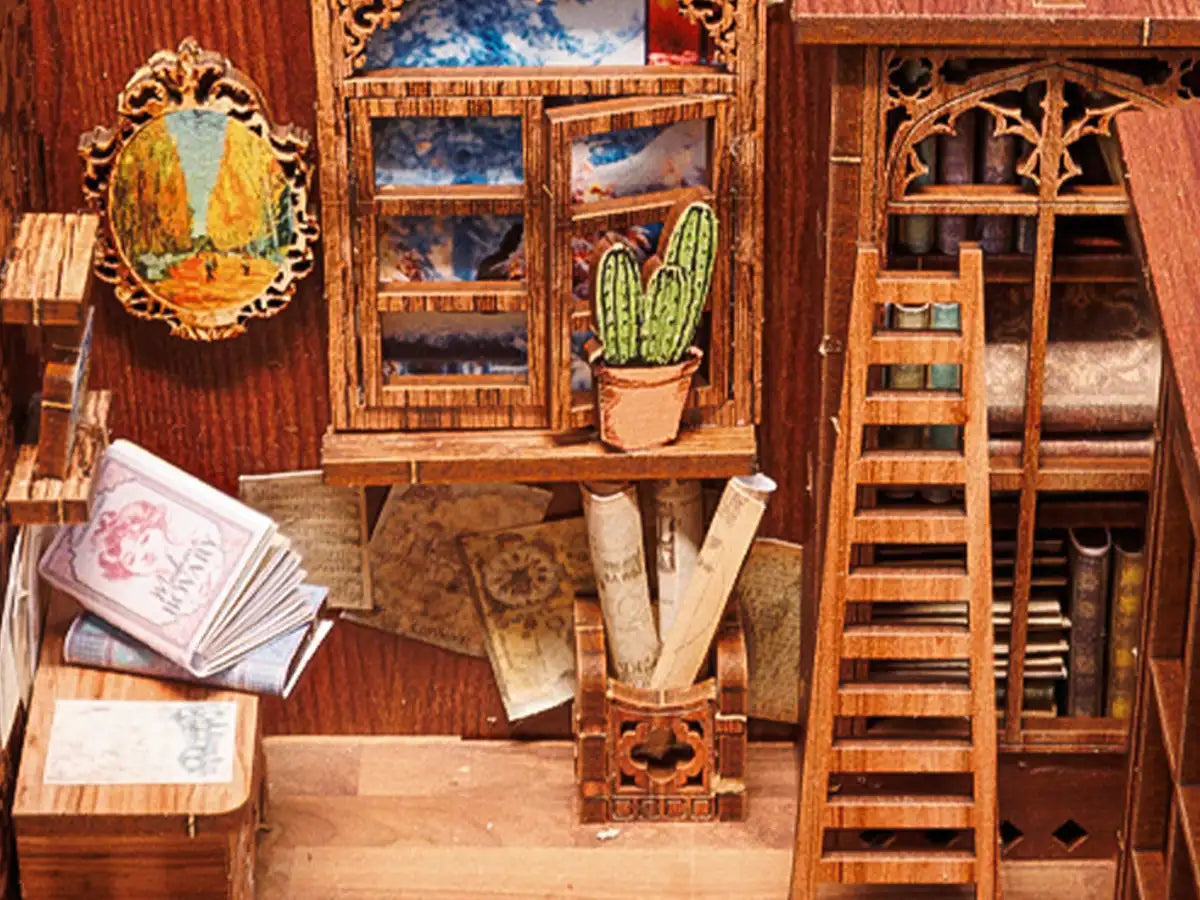 Wooden Dollhouse Bookshelf Kit