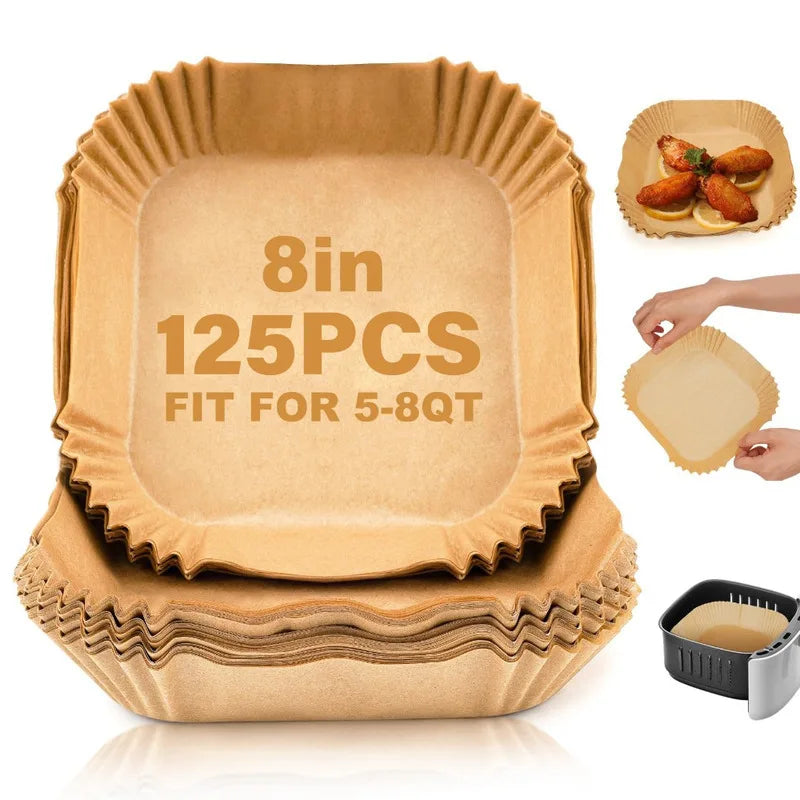 125 Sheets Of 8Inch Air Fryer Parchment Paper Heat Resistant 450°F Non Stick Oil Proof Food Grade Air Fryer Baking Roasting