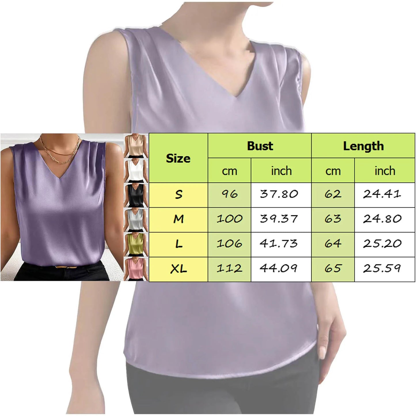 Tops for Women Summer V Neck Casual Soild Color Satin Sleeveless Basic Vest Shirt Fashionable Simple Apparel Shirts