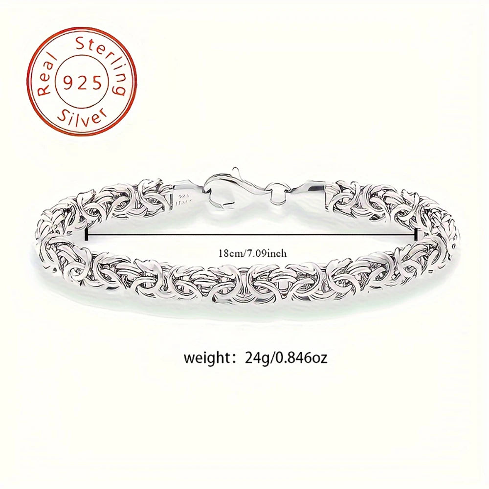Sterling Silver Byzantine Emperor Chain Bracelet for Men Women Polished Miami Cuban Smooth Jewelry