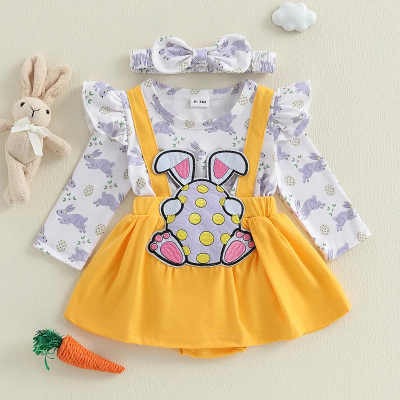 Girls Bunny Print Ruffle Dress with Headband