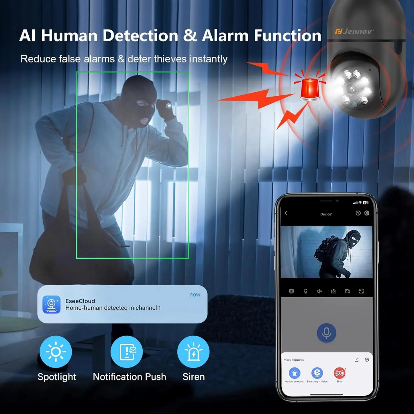 Jennov Wireless WiFi Light Bulb Security Camera