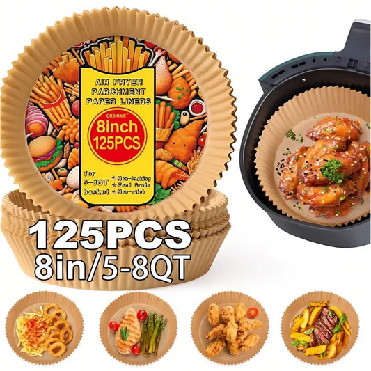 125 Sheets Of 8Inch Air Fryer Parchment Paper Heat Resistant 450°F Non Stick Oil Proof Food Grade Air Fryer Baking  Roasting