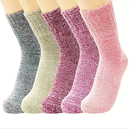 5 pairs/bag, women's warm winter socks, women's thick knitted warm and comfortable boat socks, retro style socks