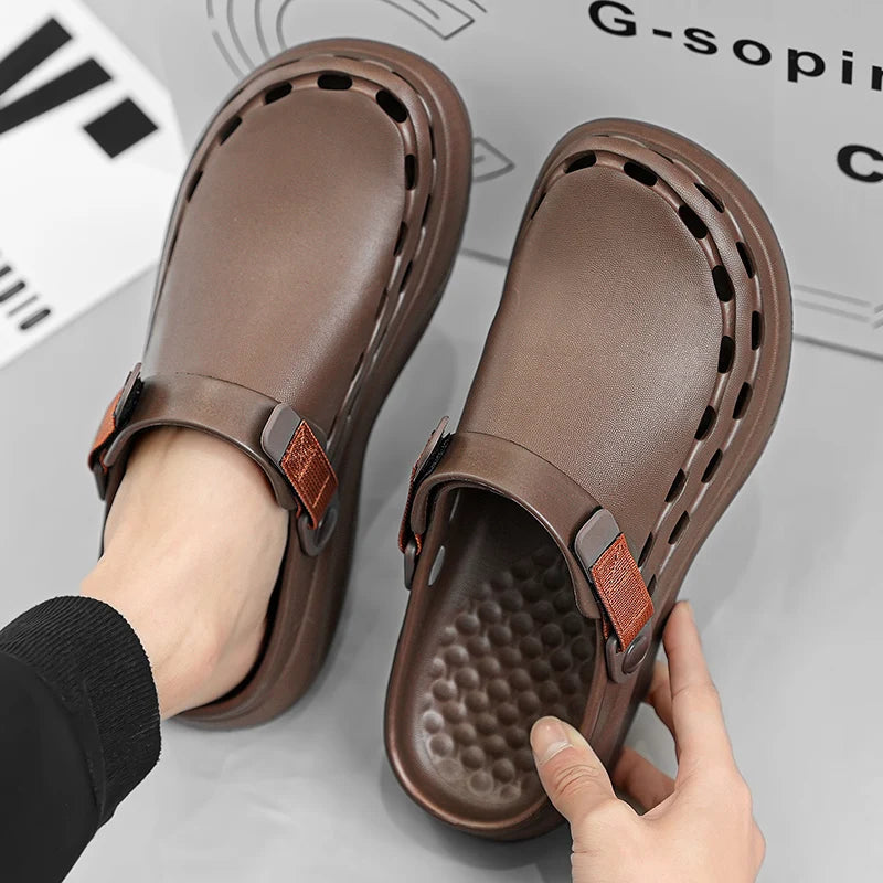 Men's Clogs Sandals Summer Holes Breathable Garden Home Sandals Fashion Outdoor Antiskid Sole Beach Slides Solid Color Slippers